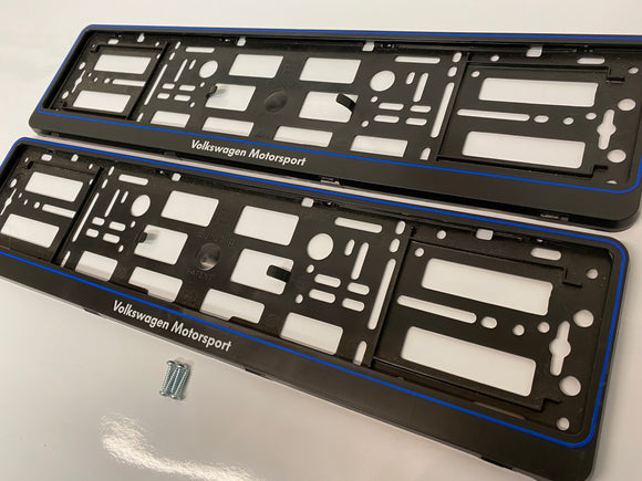 Blue Vw Volkswagen Motorsport Number Plate Surround Frames Pair