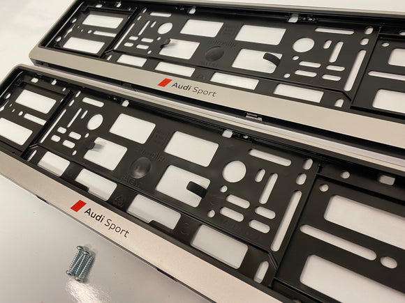 Audi Sport Silver Number Plate Surround Frames Pair