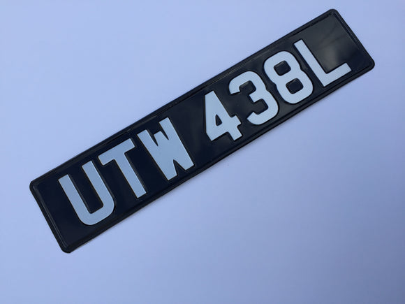 Retro Black & Silver UK Road Legal Pressed Number Plate PAIR (pre 1979 only)