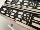 BMW Powered by M Silver Number Plate Surround Frames Pair