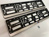BMW Powered by M Silver Number Plate Surround Frames Pair