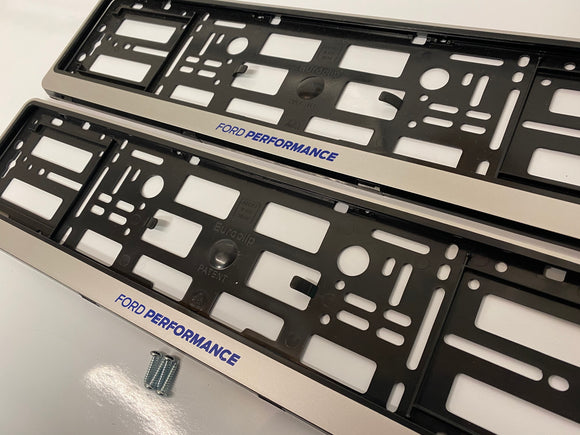 Ford Performance Blue Silver Number Plate Surround Frames Pair